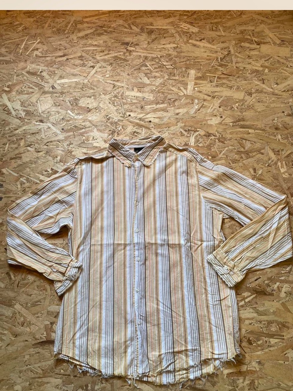 Casual Long-Sleeve Striped Button-Down Shirt in Beige ,Orange and White